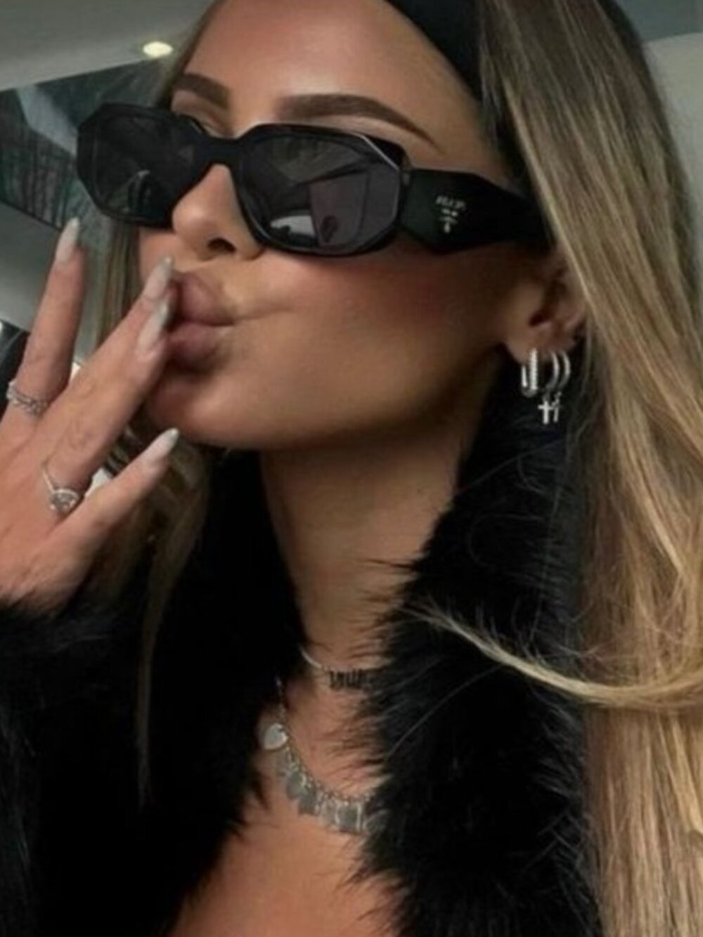 Prada PR17WS 1AB5S0 Sunglasses Black Rectangle Frame,Dark Grey Lenses